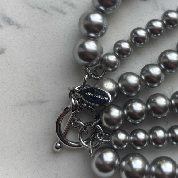 Ann Taylor Triple Strand Silver Pearl Necklace with Floral Accents - Picture 4 of 5